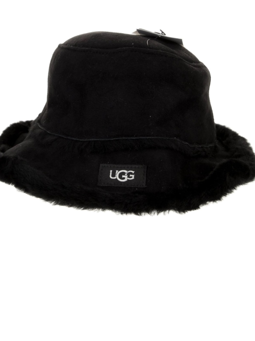 UGG Black Shearling Dyed Fur Trim Bucket Hat S/M P/M